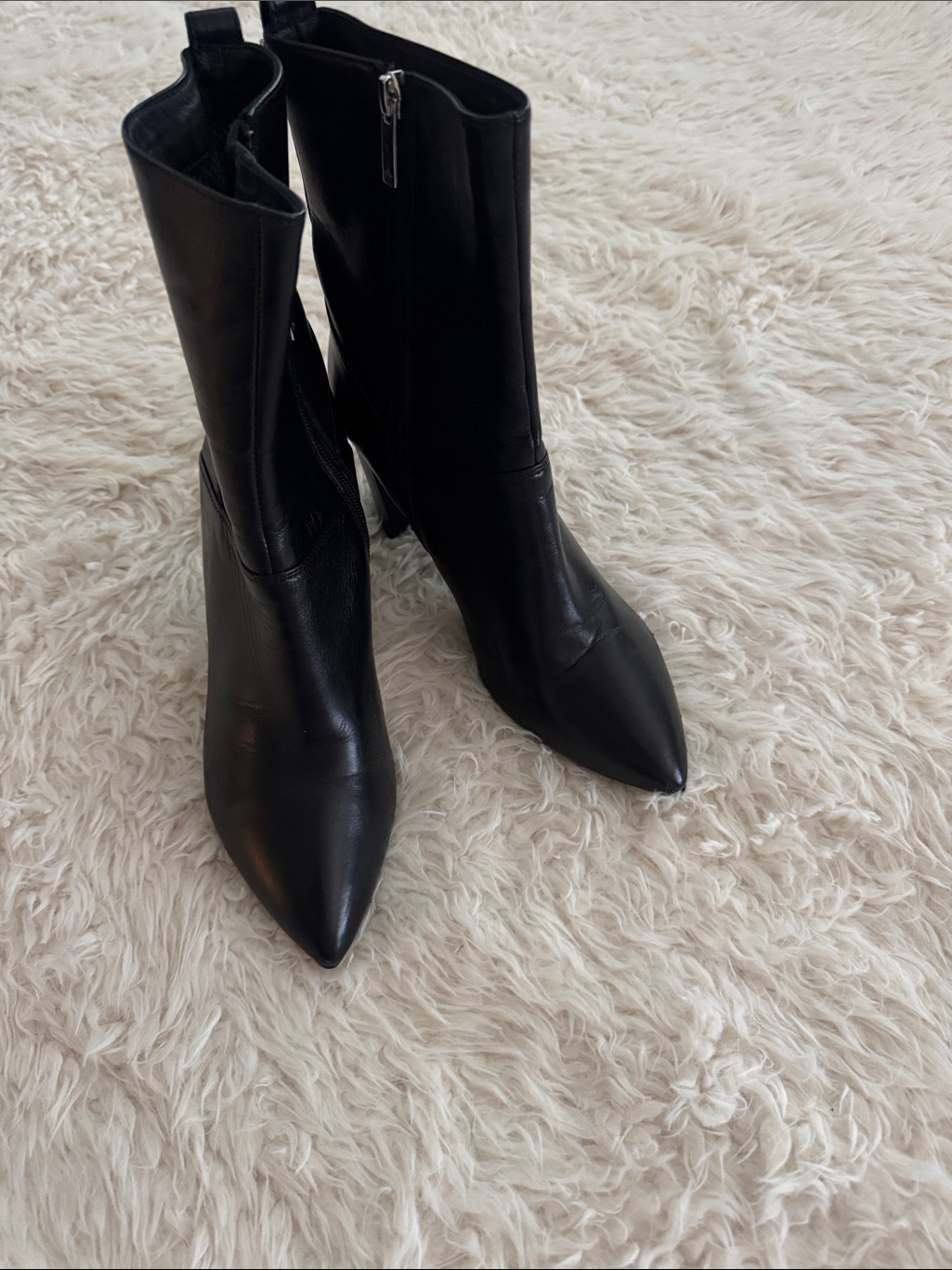 Aquatalia Black Pointed-Toe Mid-Calf Leather Boots